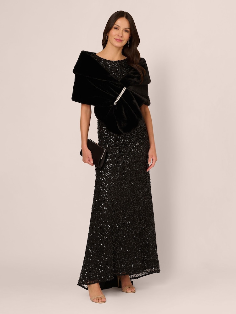 Adrianna Papell Faux Fur Wrap Black Coverups - Image 1 of 7