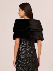 Adrianna Papell Faux Fur Wrap Black Coverups - Image 2 of 7