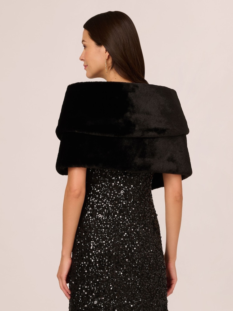 Adrianna Papell Faux Fur Wrap Black Coverups - Image 2 of 7