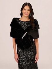 Adrianna Papell Faux Fur Wrap Black Coverups - Image 3 of 7