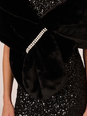 Adrianna Papell Faux Fur Wrap Black Coverups - Image 5 of 7