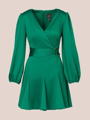 Adrianna Papell – Kurzes Godet-Wickelkleid aus Kunstleder, Grün - Bild 6 von 7
