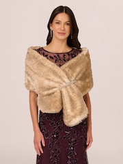 Adrianna Papell Natural Embellished Faux Fur Wrap Coverup - Image 1 of 7