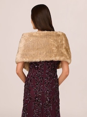 Adrianna Papell Natural Embellished Faux Fur Wrap Coverup - Image 2 of 7