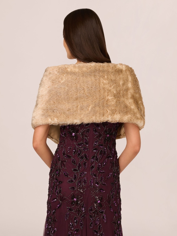 Adrianna Papell Natural Embellished Faux Fur Wrap Coverup - Image 2 of 7