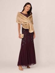 Adrianna Papell Natural Embellished Faux Fur Wrap Coverup - Image 3 of 7