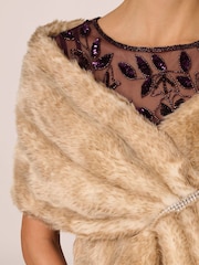 Adrianna Papell Natural Embellished Faux Fur Wrap Coverup - Image 4 of 7