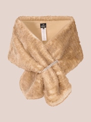 Adrianna Papell Natural Embellished Faux Fur Wrap Coverup - Image 5 of 7