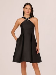 Adrianna Papell Halter Mikado Short Black Dress - Image 1 of 7