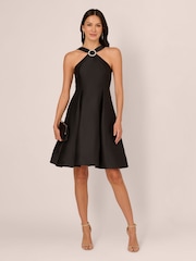 Adrianna Papell Halter Mikado Short Black Dress - Image 3 of 7