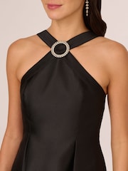 Adrianna Papell Halter Mikado Short Black Dress - Image 4 of 7