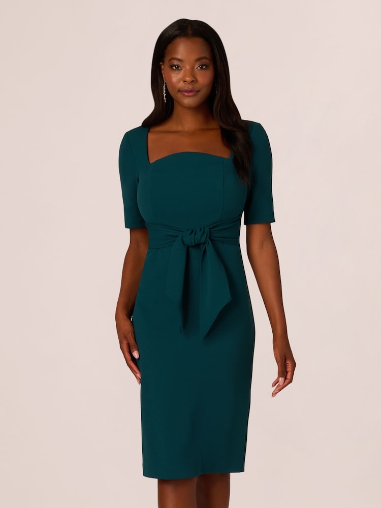 Verde - Adrianna Papell Crepe Tie Front Midi Dress - Imagem 1 de 7