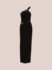 Adrianna by Adrianna Papell Knit Crepe One Shoulder Black Gown - Image 6 of 7