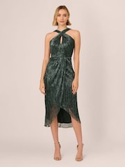 Adrianna Papell Green Halter Crinkle Metallic Dress - Image 1 of 7