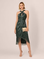 Adrianna Papell Green Halter Crinkle Metallic Dress - Image 3 of 7
