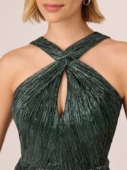 Adrianna Papell Green Halter Crinkle Metallic Dress - Image 4 of 7