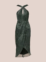 Adrianna Papell Green Halter Crinkle Metallic Dress - Image 6 of 7