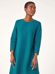 Roman Blue Textured A-Line Stretch Dress - Image 1 of 5
