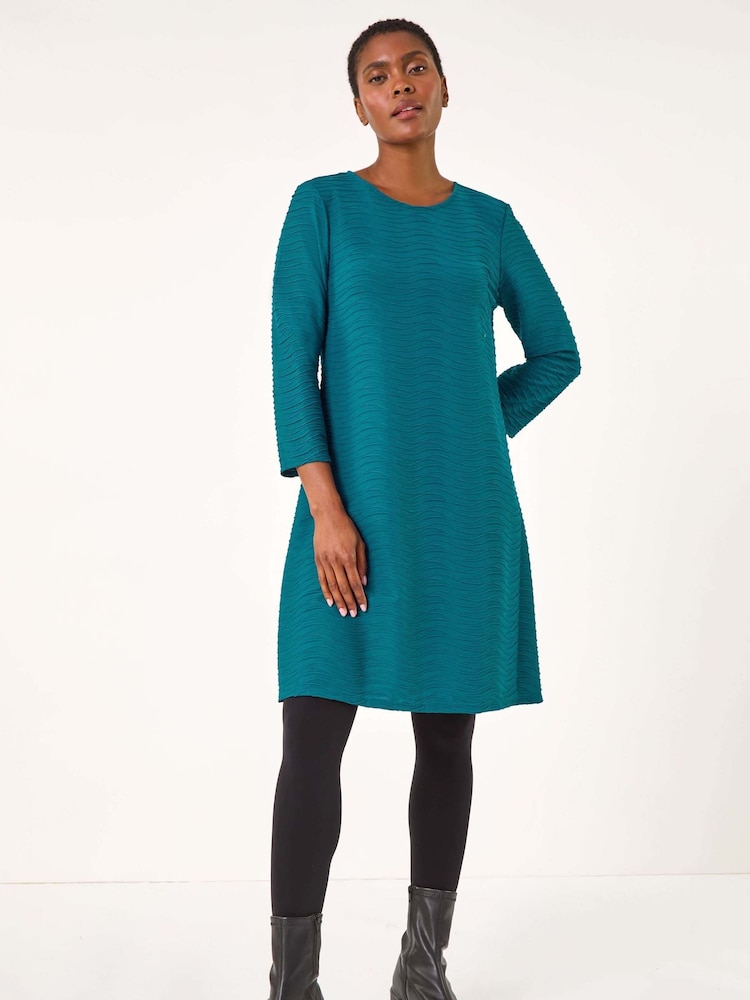 Roman Blue Textured A-Line Stretch Dress - Image 2 of 5