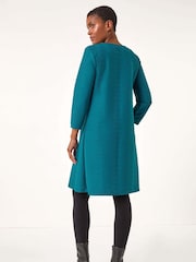 Roman Blue Textured A-Line Stretch Dress - Image 3 of 5