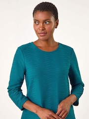 Roman Blue Textured A-Line Stretch Dress - Image 4 of 5
