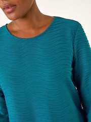 Roman Blue Textured A-Line Stretch Dress - Image 5 of 5