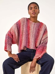 Roman Pink Slash Neck Boucle Knit Jumper - Image 1 of 5