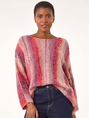Roman Pink Slash Neck Boucle Knit Jumper - Image 2 of 5