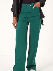 Roman Green Cotton Blend Wide Leg Stretch Jeans - Image 1 of 5