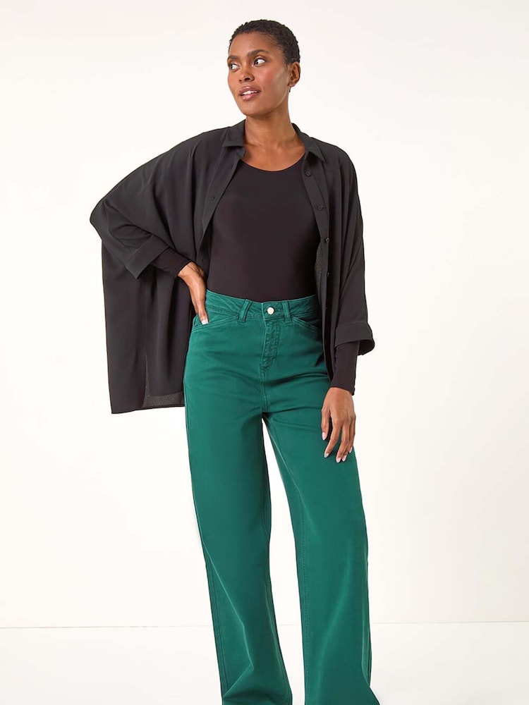 Roman Green Cotton Blend Wide Leg Stretch Jeans - Image 3 of 5