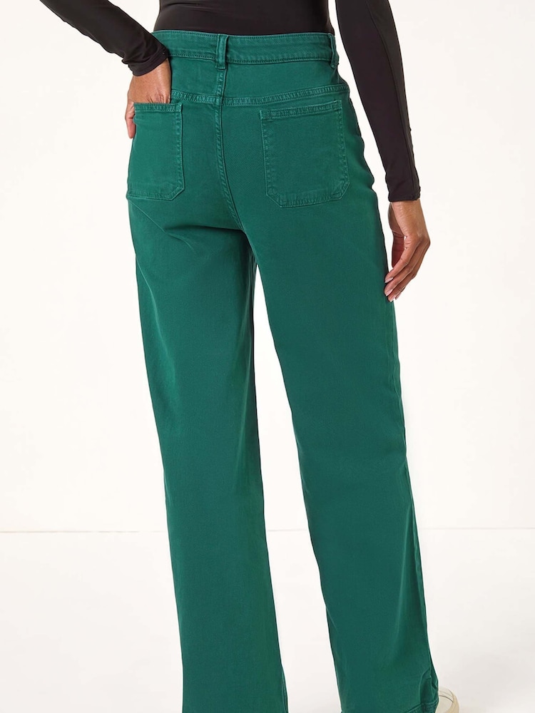 Roman Green Cotton Blend Wide Leg Stretch Jeans - Image 4 of 5