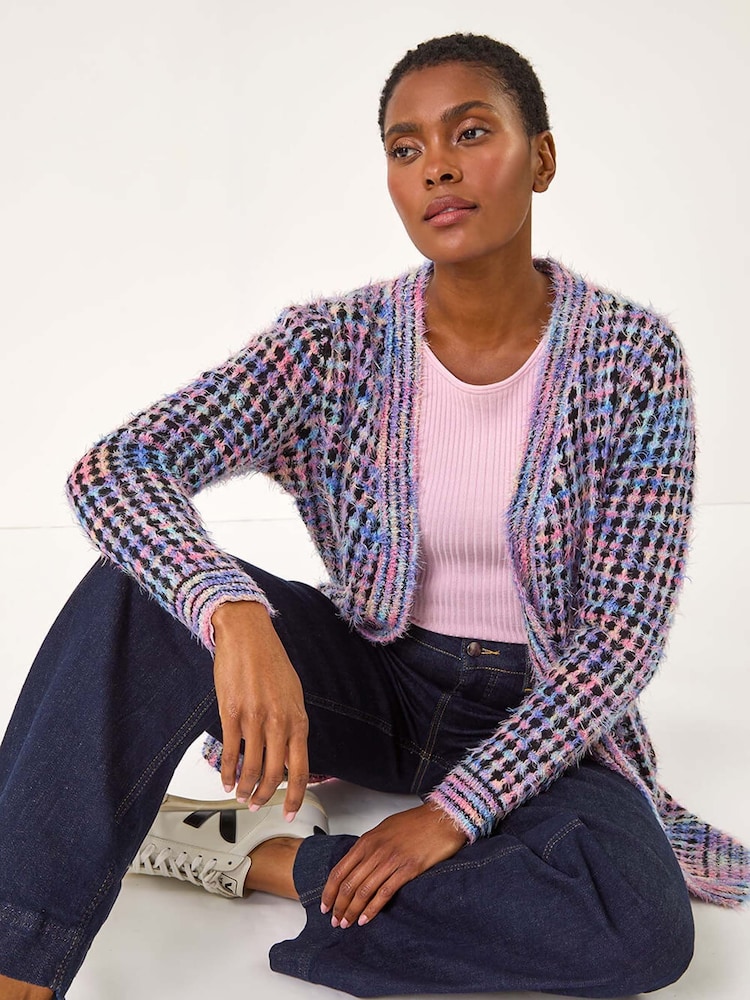 Lila - Roman mehrfarbige flauschige Spacedye-Strickjacke - Bild 7 von 7