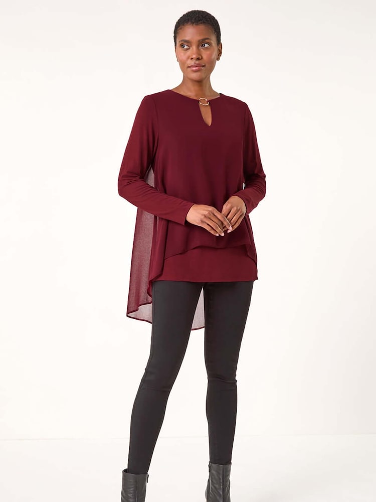 Roman Red Ring Front Chiffon Overlay Tunic Top - Image 2 of 5 Roman Red Ring Front Chiffon Overlay Tunic Top - Image 2 of 5