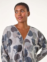 Roman Spot Print V-Neck Zip Front Stretch Top - Imagen 2 de 5