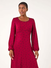 Roman Red Bow Print Lace Detail Stretch Dress - Image 2 of 5