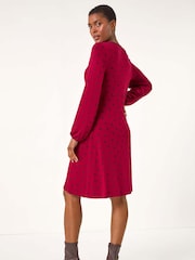 Roman Red Bow Print Lace Detail Stretch Dress - Image 3 of 5