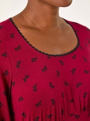 Roman Red Bow Print Lace Detail Stretch Dress - Image 5 of 5