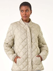 Roman Green Diamond Quilted Funnel Coat - Image 1 of 6