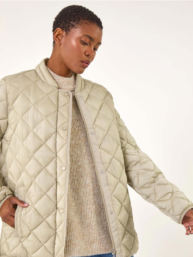 Roman Green Diamond Quilted Funnel Coat - Image 3 of 6