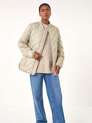 Roman Green Diamond Quilted Funnel Coat - Image 4 of 6