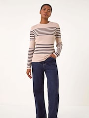 Roman Natural Stripe Ribbed Crew Jumper - Image 1 of 5