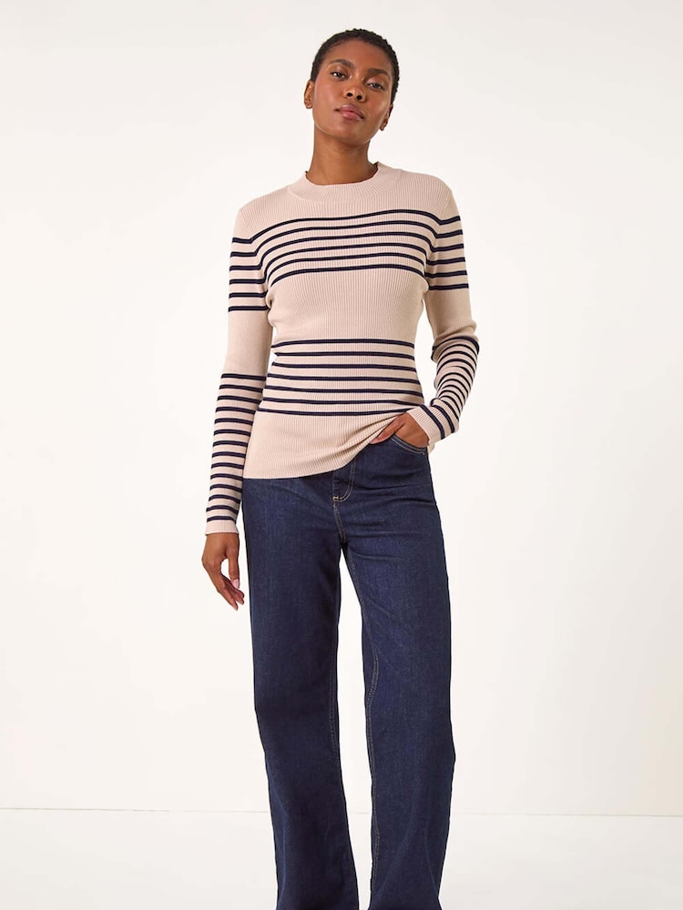 Roman Natural Stripe Ribbed Crew Jumper - Image 1 of 5