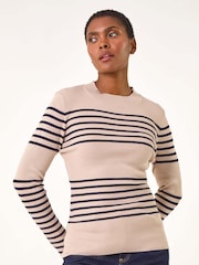 Roman Natural Stripe Ribbed Crew Jumper - Image 2 of 5