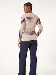 Roman Natural Stripe Ribbed Crew Jumper - Image 3 of 5
