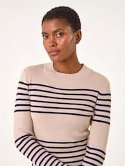 Roman Natural Stripe Ribbed Crew Jumper - Image 4 of 5