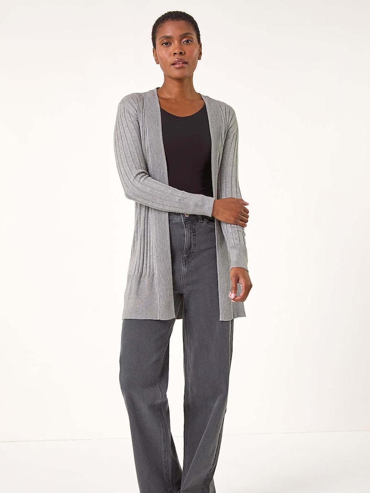Roman Grey Longline Stretch Ribbed Cardigan - Image 1 of 6