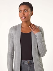 Roman Grey Longline Stretch Ribbed Cardigan - Image 5 of 6
