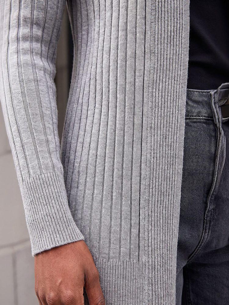 Roman Grey Longline Stretch Ribbed Cardigan - Image 5 of 5