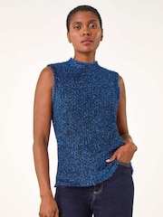 Roman Blue High Neck Fluffy Knit Top - Image 3 of 6