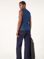 Roman Blue High Neck Fluffy Knit Top - Image 4 of 6